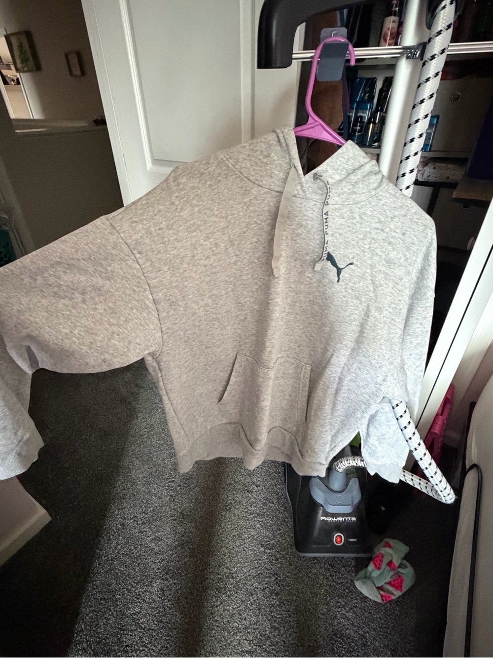 Puma Men's Light Gray Crewneck Hoodie with Logo